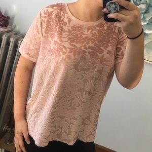 Pink crushed velvet floral pattern top